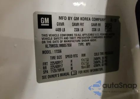 2021 Chevrolet Trailblazer Activ z USA, uszkodzony, nr VIN KL79MSSL1MB057958